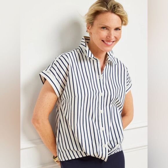 Talbot's Twist Hem Shirt Top Nautical Stripe Size XL - Picture 1 of 10